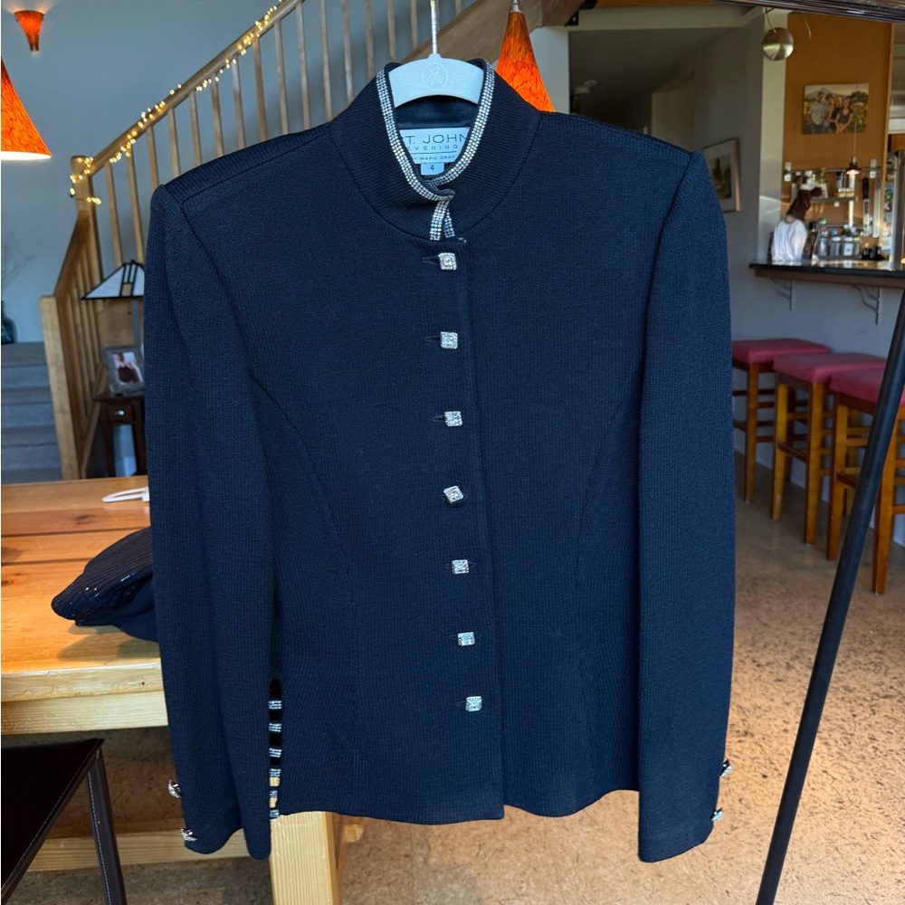 St. John Black Evening Jacket with Rhinestone details